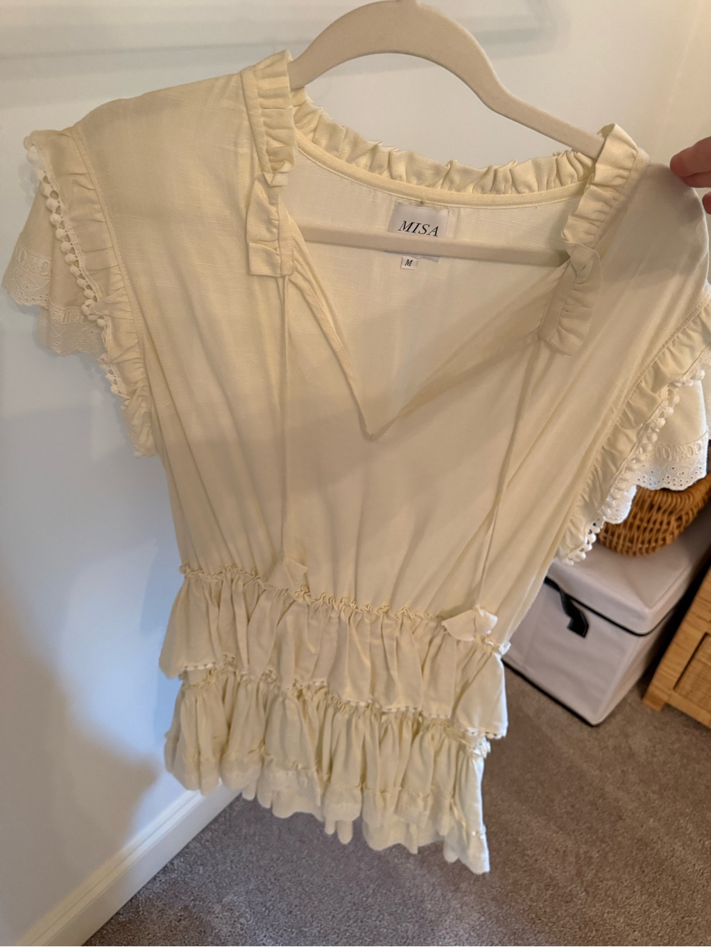 Misa Los Angeles Cream Ruffle Short Sleeve Dress